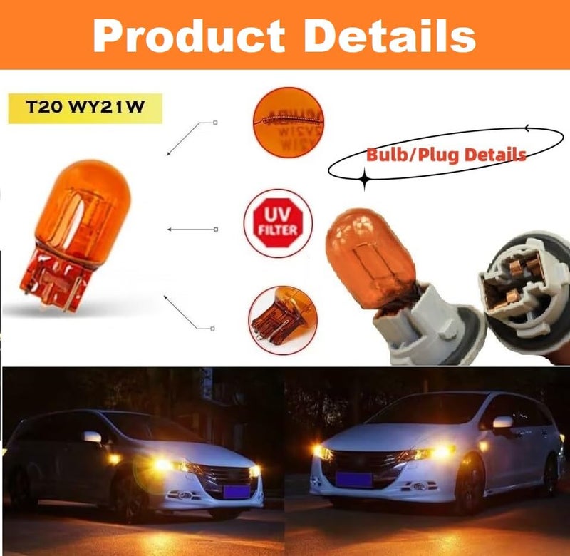 Piumeif Pair (2) T20 7440 WY21W Turn Signal Light Bulb (12V 21W) fit for 06 Accord CRV RAV4 REIZ Camry Corolla, 2000 lexus es300/es330, 2010 Subaru, BMW E46 Amber Bulbs - Image 3