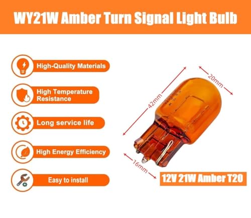 Piumeif Pair (2) T20 7440 WY21W Turn Signal Light Bulb (12V 21W) fit for 06 Accord CRV RAV4 REIZ Camry Corolla, 2000 lexus es300/es330, 2010 Subaru, BMW E46 Amber Bulbs - Image 2