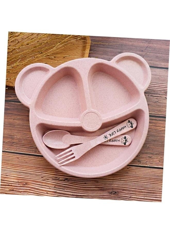 Generic - 3-Piece Durable Long-lasting Wheat Straw Counterpart Dinnerware Set Comfortable for Baby, Wheat Plates Plate with Dividers Grid Pink Child Set - Image 1