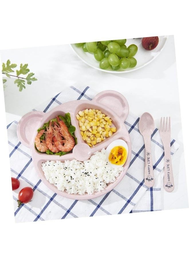 Generic - 3-Piece Durable Long-lasting Wheat Straw Counterpart Dinnerware Set Comfortable for Baby, Wheat Plates Plate with Dividers Grid Pink Child Set - Image 1