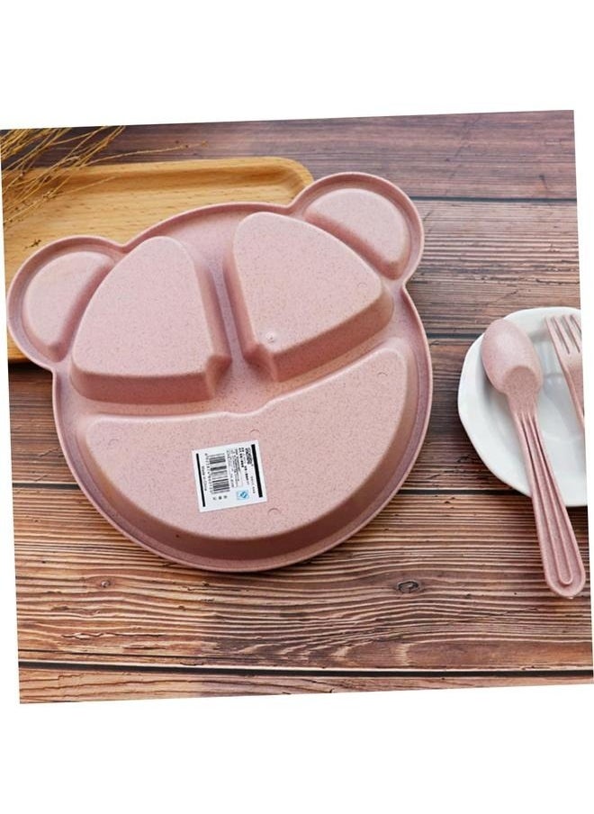 Generic - 3-Piece Durable Long-lasting Wheat Straw Counterpart Dinnerware Set Comfortable for Baby, Wheat Plates Plate with Dividers Grid Pink Child Set - Image 1