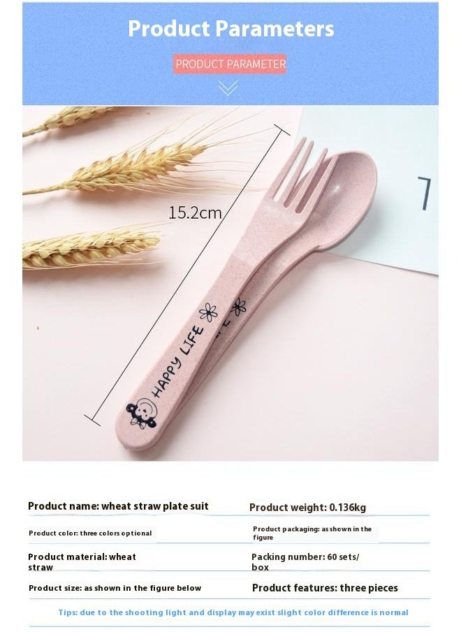 Generic - 3-Piece Durable Long-lasting Wheat Straw Counterpart Dinnerware Set Comfortable for Baby, Wheat Plates Plate with Dividers Grid Pink Child Set - Image 1