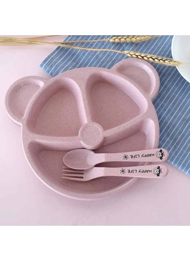 Generic - 3-Piece Durable Long-lasting Wheat Straw Counterpart Dinnerware Set Comfortable for Baby, Wheat Plates Plate with Dividers Grid Pink Child Set - Image 1