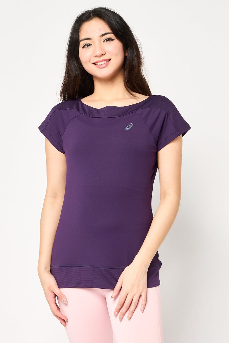 asics تي شيرت تدريب قصير الأكمام للنساء، بنفسجي - Image 1