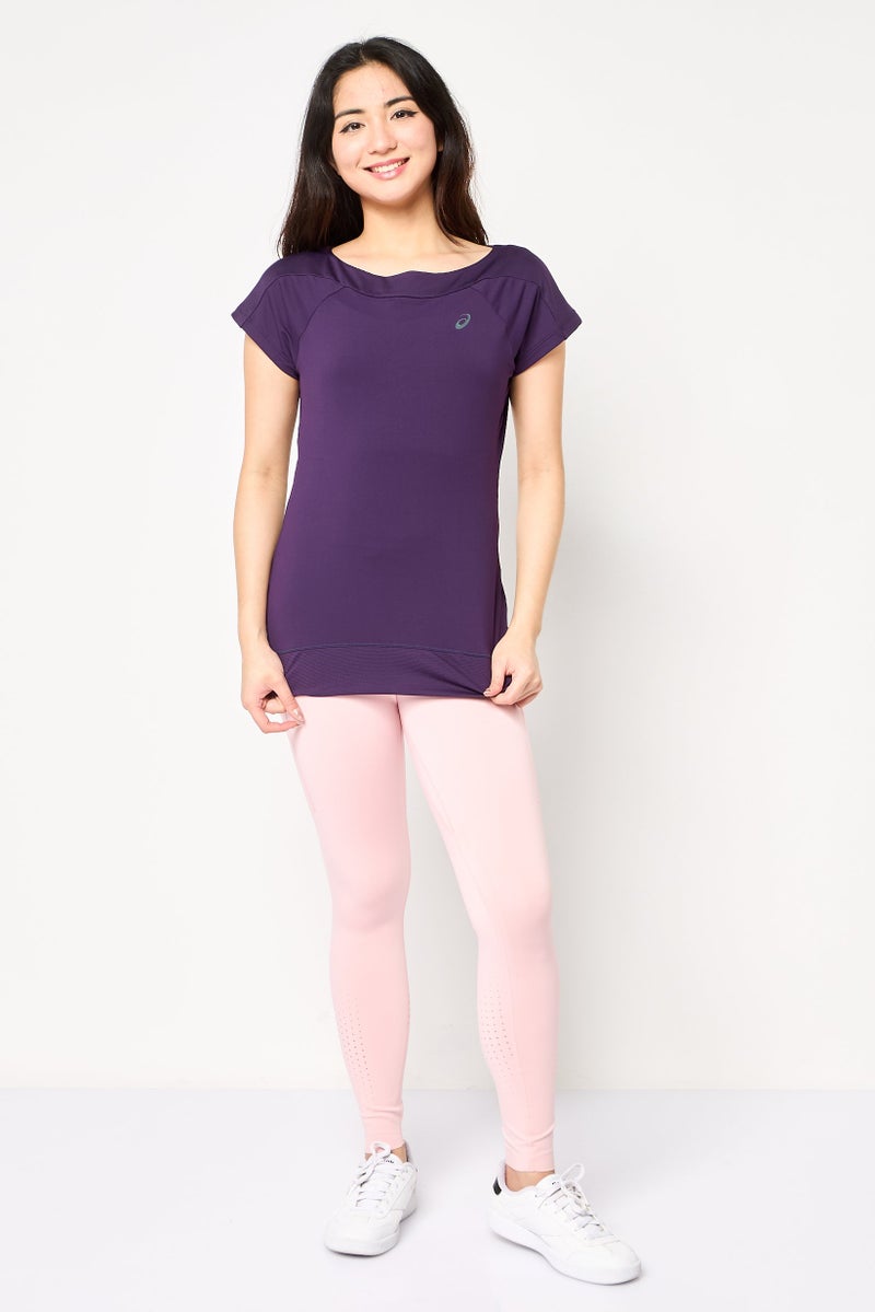 asics تي شيرت تدريب قصير الأكمام للنساء، بنفسجي - Image 2