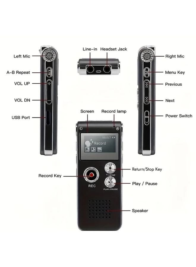 1pc 8GB Rechargeable Digital Audio Voice Recorder MP3 Player with Color Screen Speaker USB Charging - Image 4