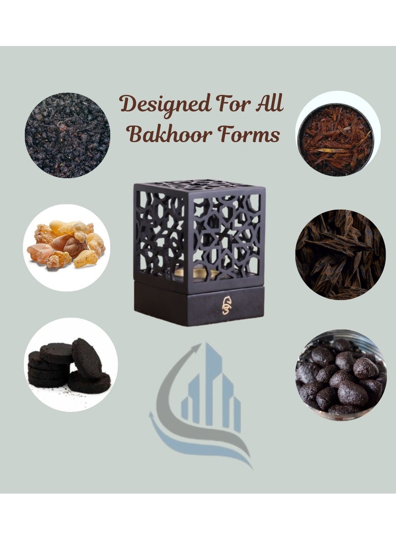 Premium Arabic Bakhoor Burner Black – Elegant Geometric Metal Incense Holder  | Modern Mabkhara for Home, Ramadan, Gifting - Image 4