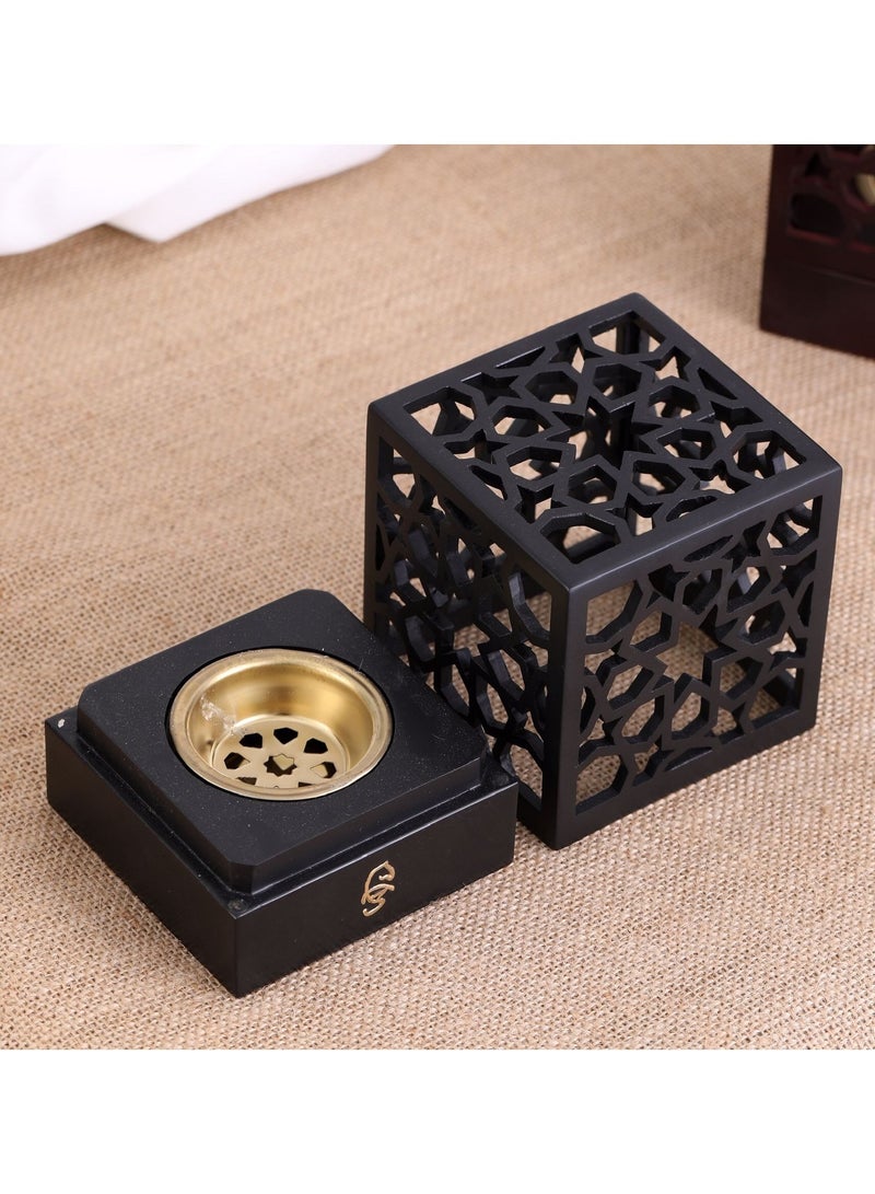 Premium Arabic Bakhoor Burner Black – Elegant Geometric Metal Incense Holder  | Modern Mabkhara for Home, Ramadan, Gifting - Image 3