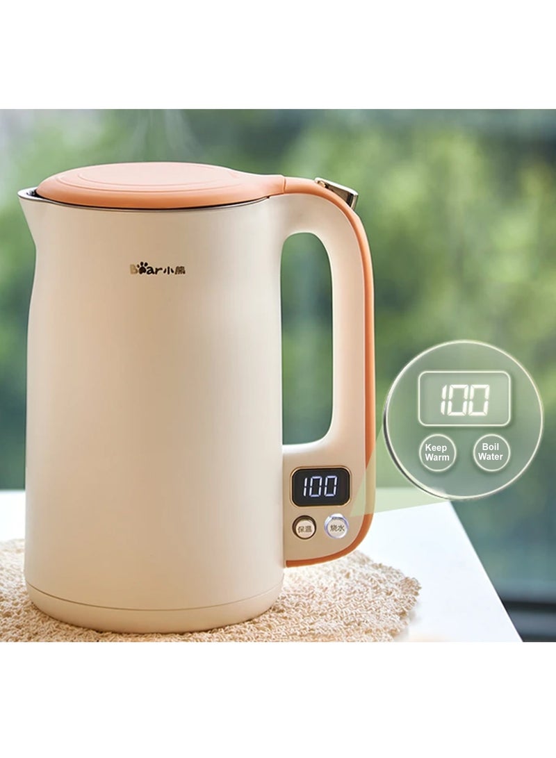 Bear Electric Kettle 1.7L with 11 Temperatures Control 304 Stainless Steel 1500W Dry Protection Dual Anti-Scald Protection BPA Free LCD Display CN Plug Type - Beige - Image 1