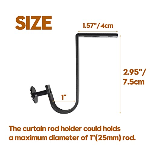 AddGrace 4 Pack Ceiling Curtain Rod Bracket Heavy Duty Single Curtain Rod Holders for 1 Inch Drapery Holder for Living Room Bedroom Black - Image 2