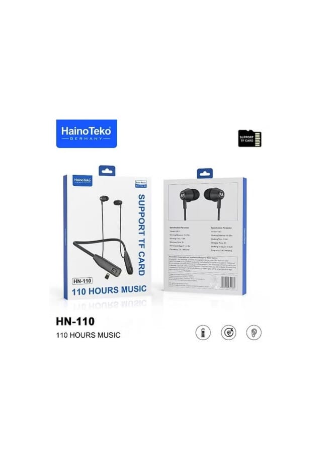 Haino Teko HN110 Bluetooth Neck Band Headphone 110 Hours Music With High Bass Sound Quality Super Clear Mic And TF Card Support Black - Image 3