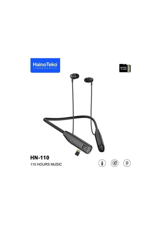 Haino Teko HN110 Bluetooth Neck Band Headphone 110 Hours Music With High Bass Sound Quality Super Clear Mic And TF Card Support Black - Image 2