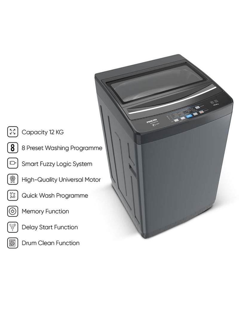 NIKAI 12 Kg Fully Automatic Top Loading Washing Machine With Pump Models, Auto Imbalance Control, Silent Operation, Quick Wash, Stainless Steel Drum, Power Off Memory, Child Lock 38.31 kW 12 kg 38.31 kW NWM1200TQB Dark Grey - Image 2