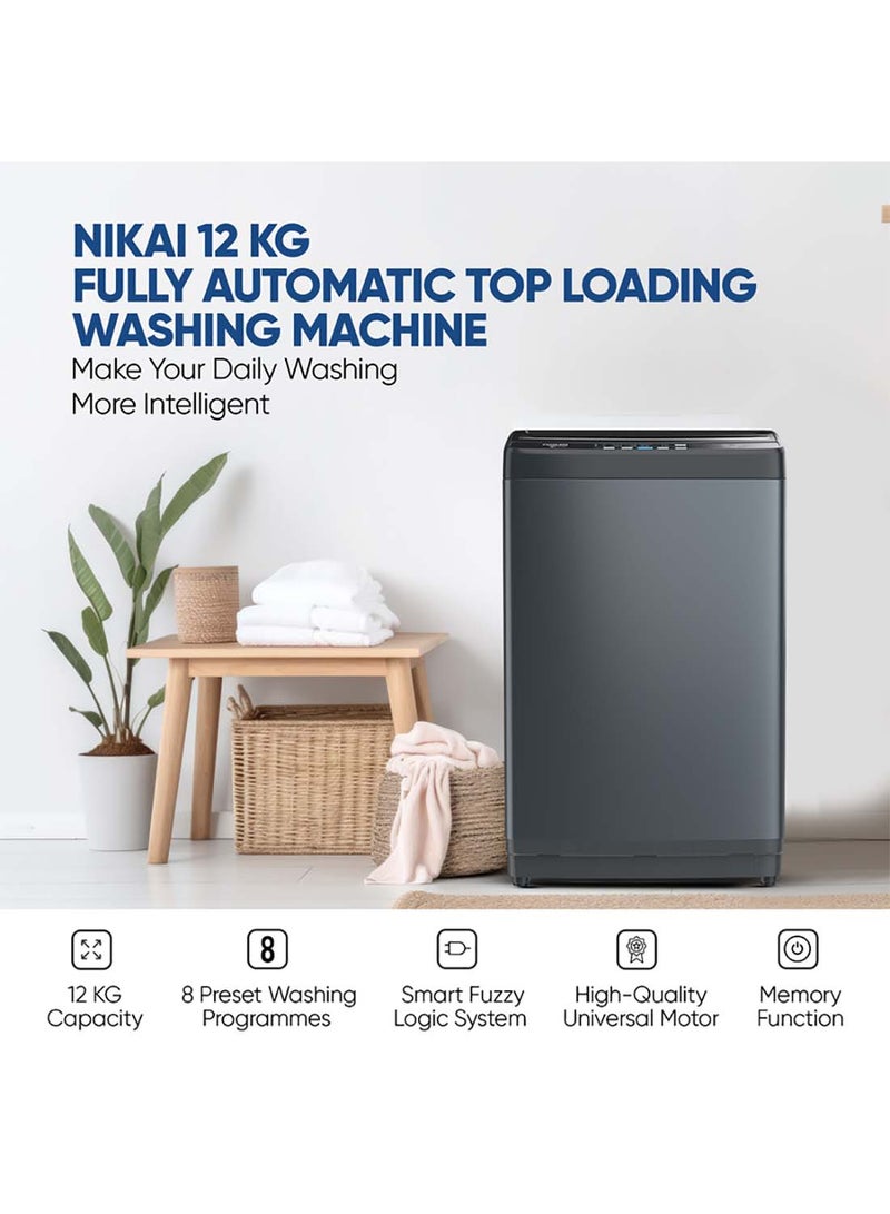 NIKAI 12 Kg Fully Automatic Top Loading Washing Machine With Pump Models, Auto Imbalance Control, Silent Operation, Quick Wash, Stainless Steel Drum, Power Off Memory, Child Lock 38.31 kW 12 kg 38.31 kW NWM1200TQB Dark Grey - Image 1