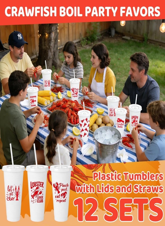 HKOYTIUP 12 Pcs 24 Oz Crawfish Cups Lobster Themed Party Tumblers with Lids Straw Plastic Drinking Cup Tableware Bulk Crawfish Season Party Supplies for Summer Outdoor Seafood Boils Events - Image 2