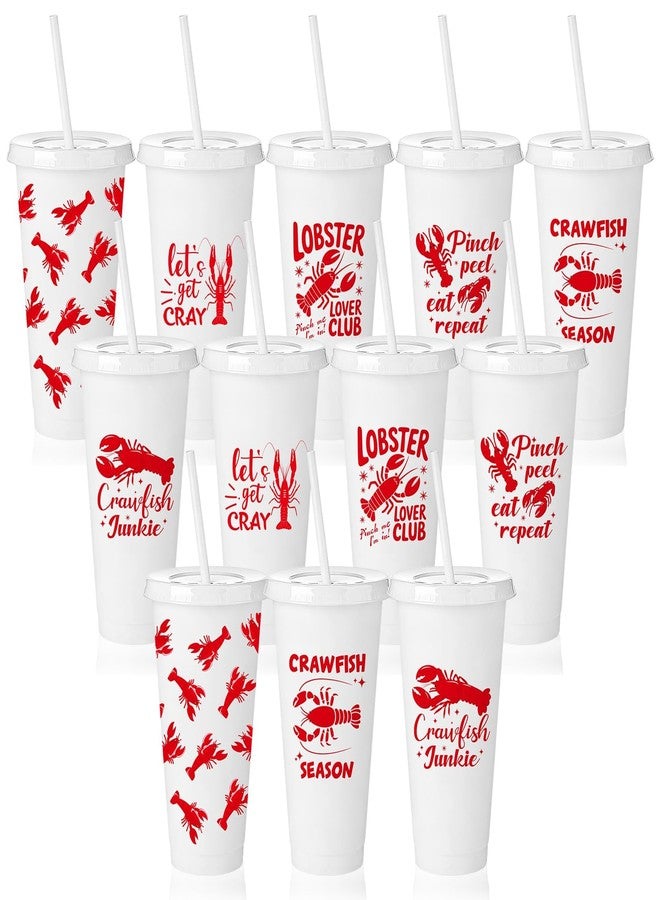 HKOYTIUP 12 Pcs 24 Oz Crawfish Cups Lobster Themed Party Tumblers with Lids Straw Plastic Drinking Cup Tableware Bulk Crawfish Season Party Supplies for Summer Outdoor Seafood Boils Events - Image 1