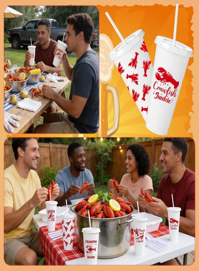 HKOYTIUP 12 Pcs 24 Oz Crawfish Cups Lobster Themed Party Tumblers with Lids Straw Plastic Drinking Cup Tableware Bulk Crawfish Season Party Supplies for Summer Outdoor Seafood Boils Events - Image 3