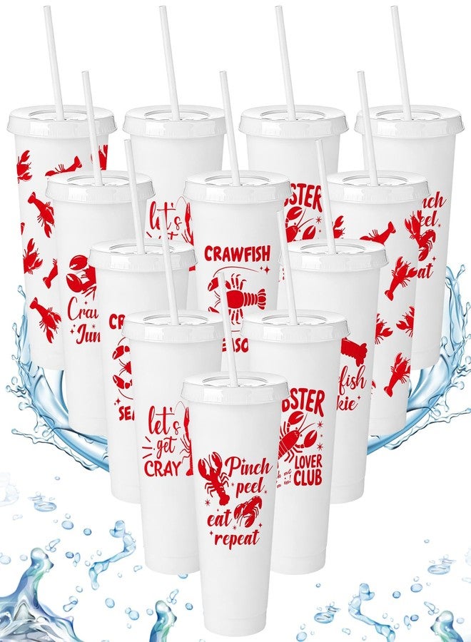 HKOYTIUP 12 Pcs 24 Oz Crawfish Cups Lobster Themed Party Tumblers with Lids Straw Plastic Drinking Cup Tableware Bulk Crawfish Season Party Supplies for Summer Outdoor Seafood Boils Events - Image 5