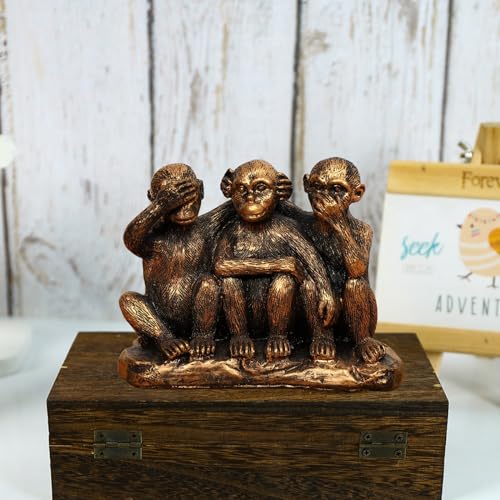 Wanwanzi 3 Wise Monkeys Statue Set - 3 in 1 Bronze Coated Resin Monkey - Hear No Evil See No Evil Speak No Evil - Monkey Figurines for Office & Home Decor - Gift Option - Image 4