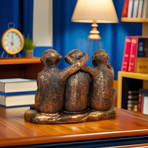 Wanwanzi 3 Wise Monkeys Statue Set - 3 in 1 Bronze Coated Resin Monkey - Hear No Evil See No Evil Speak No Evil - Monkey Figurines for Office & Home Decor - Gift Option - Image 3