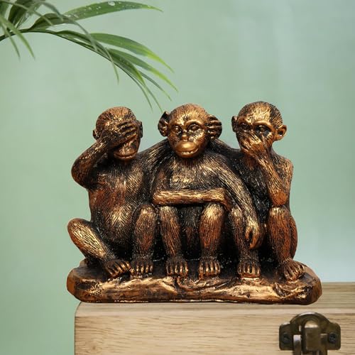 Wanwanzi 3 Wise Monkeys Statue Set - 3 in 1 Bronze Coated Resin Monkey - Hear No Evil See No Evil Speak No Evil - Monkey Figurines for Office & Home Decor - Gift Option - Image 5