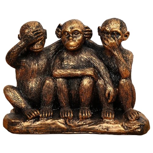 Wanwanzi 3 Wise Monkeys Statue Set - 3 in 1 Bronze Coated Resin Monkey - Hear No Evil See No Evil Speak No Evil - Monkey Figurines for Office & Home Decor - Gift Option - Image 1