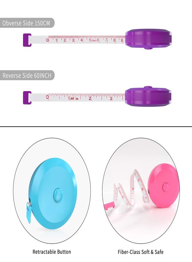 DiCUNO 60-Inch 1.5 Meter Soft and Retractable Tape Body Tailor Sewing Craft Cloth Dieting Measuring Tape (3 Pcs of Purple Sky-Blue Cherry-Pink with Soft Tape) - Image 3
