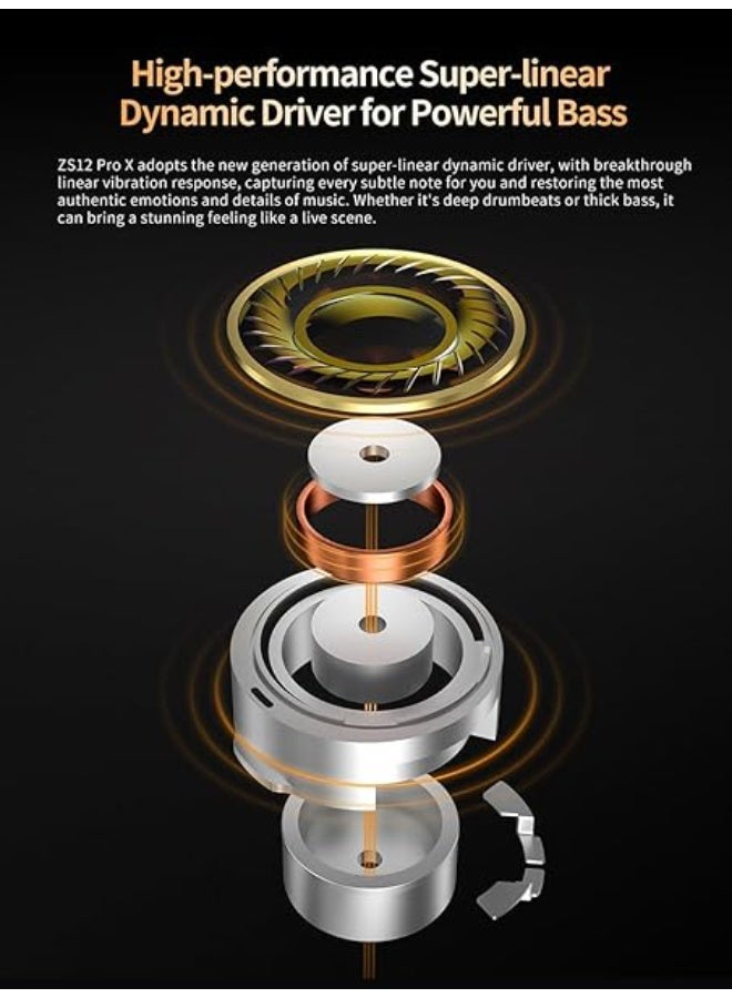 سماعات أذن سلكية KZ ZS12 Pro X من ينيو، سماعات داخل الأذن بصوت هاي فاي احترافي، نظام هايبرِد 1DD + 5BA، صوت جهير قوي وعزل ضوضاء، تصميم معدني أنيق مع أطراف ميموري فوم مريحة، مثالية للألعاب والموسيقيين والاستوديو -هاي فاي -ميموري فوم -سماعات احترافية - Image 4