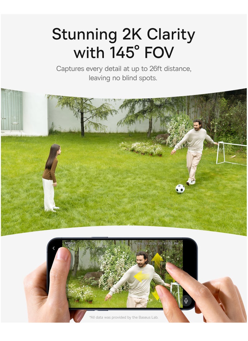 Baseus - Outdoor Solar Security Camera, Solocam S1 Wireless, Continuous Power with Advanced Sunlight Optimization System, 2K Resolution, 145° Ultra Wide Viewing Angle, 8GB Built-in Local Storage and Enhanced Color Night Vision, No Subscription Required, Compatible with Google Assistant and Amazon Alexa, Smart App Control - Image 1