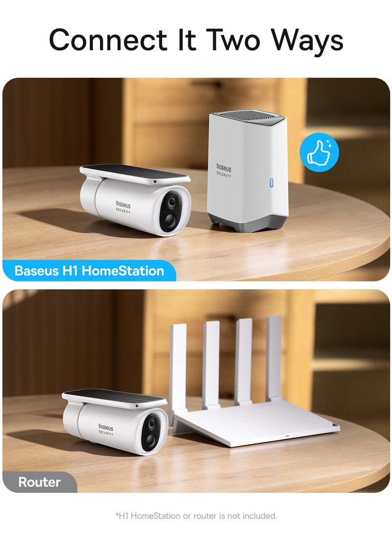 Baseus - Outdoor Solar Security Camera, Solocam S1 Wireless, Continuous Power with Advanced Sunlight Optimization System, 2K Resolution, 145° Ultra Wide Viewing Angle, 8GB Built-in Local Storage and Enhanced Color Night Vision, No Subscription Required, Compatible with Google Assistant and Amazon Alexa, Smart App Control - Image 1
