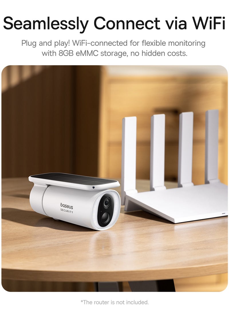 Baseus - Outdoor Solar Security Camera, Solocam S1 Wireless, Continuous Power with Advanced Sunlight Optimization System, 2K Resolution, 145° Ultra Wide Viewing Angle, 8GB Built-in Local Storage and Enhanced Color Night Vision, No Subscription Required, Compatible with Google Assistant and Amazon Alexa, Smart App Control - Image 1
