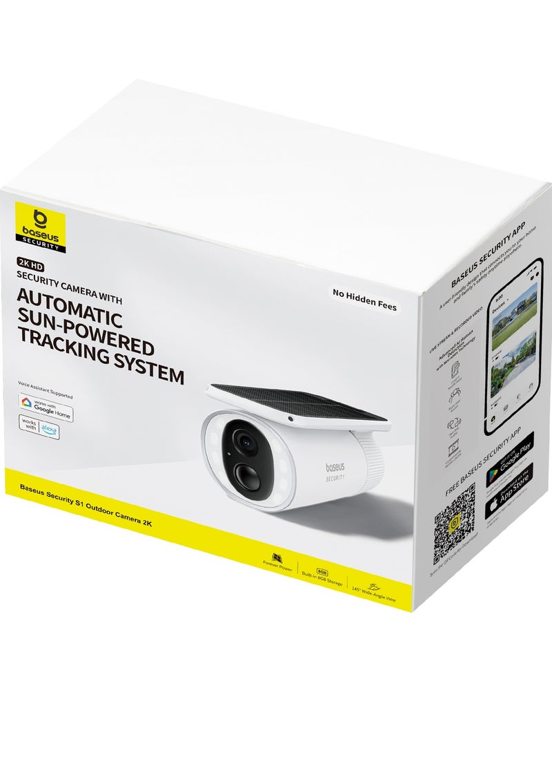 Baseus - Outdoor Solar Security Camera, Solocam S1 Wireless, Continuous Power with Advanced Sunlight Optimization System, 2K Resolution, 145° Ultra Wide Viewing Angle, 8GB Built-in Local Storage and Enhanced Color Night Vision, No Subscription Required, Compatible with Google Assistant and Amazon Alexa, Smart App Control - Image 1