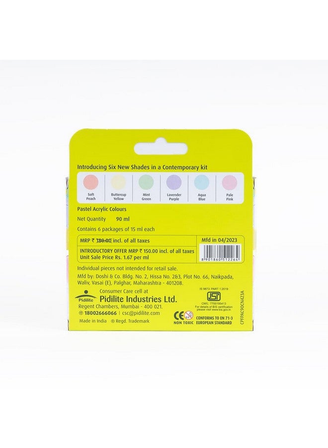 Fevicryl Multi Surface Pastel Acrylic Colours Kit 6 Shades X 15Ml | Ideal For Wood, Glass, Canvas, Metal, Plastic, Mould It | For Hobbyists, Artists, Diy Art And Craft - Pack of 1 - Image 2