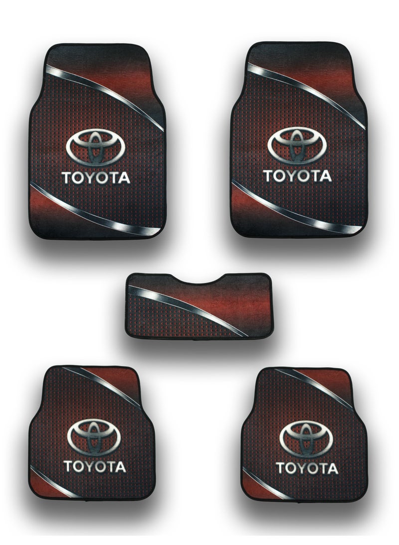 طقم دواسات سيارة 5 قطع متوافقة مع جميع سيارات تويوتا تصميم مانع للانزلاق لحماية أرضية السيارة من الأتربة والطين والمياه والانسكابات مصنوعة من خامات متينة سهلة التنظيف مناسبة للاستخدام اليومي تشمل الأمام والخلف والقطعة الوسطى ملائمة لسيارات تويوتا السيدان والـ SUV والهاتشباك اكسسوارات داخلية عملية - Image 1