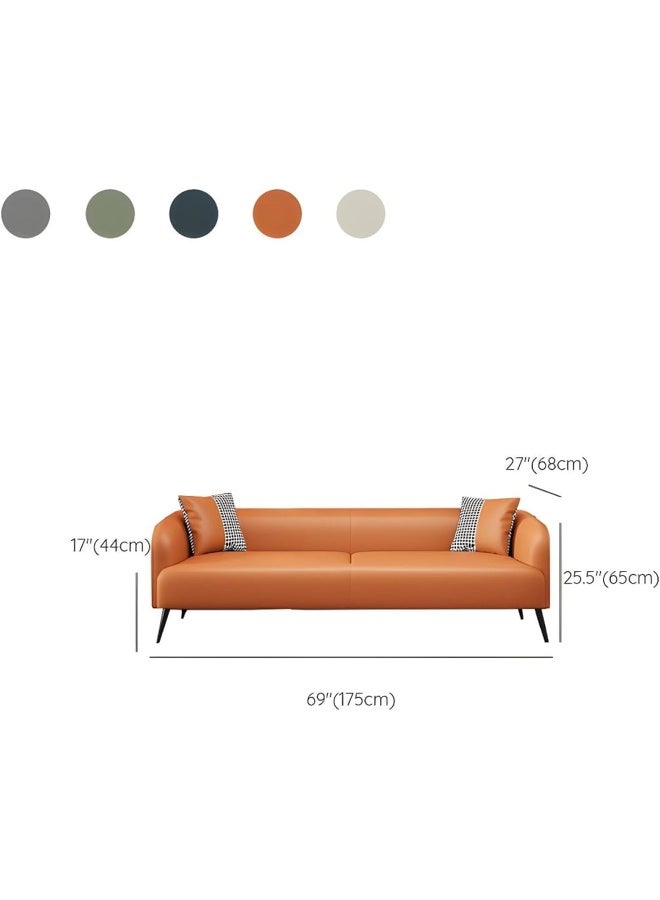Zayn comforts Stylish Pine Wood Three-Seater Leather Sofa with Upholstery and Foam Cushion (Orange) - Image 2