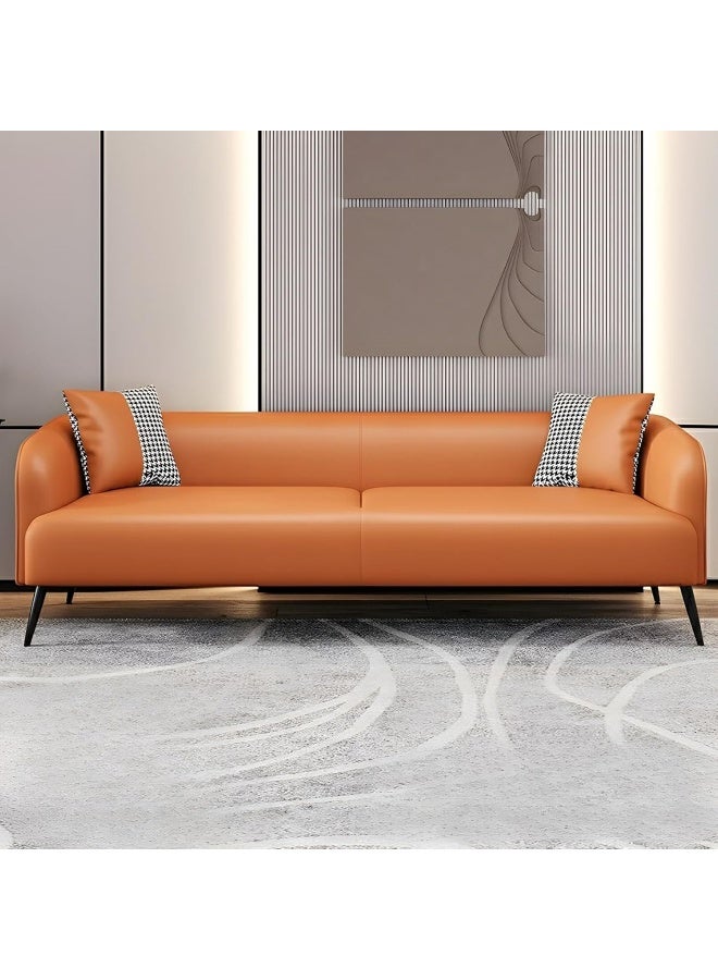 Zayn comforts Stylish Pine Wood Three-Seater Leather Sofa with Upholstery and Foam Cushion (Orange) - Image 1