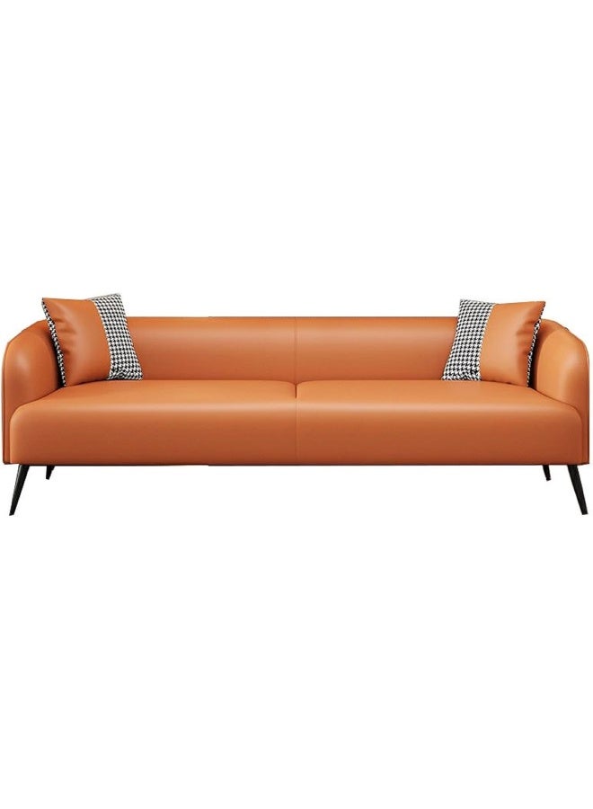 Zayn comforts Stylish Pine Wood Three-Seater Leather Sofa with Upholstery and Foam Cushion (Orange) - Image 3
