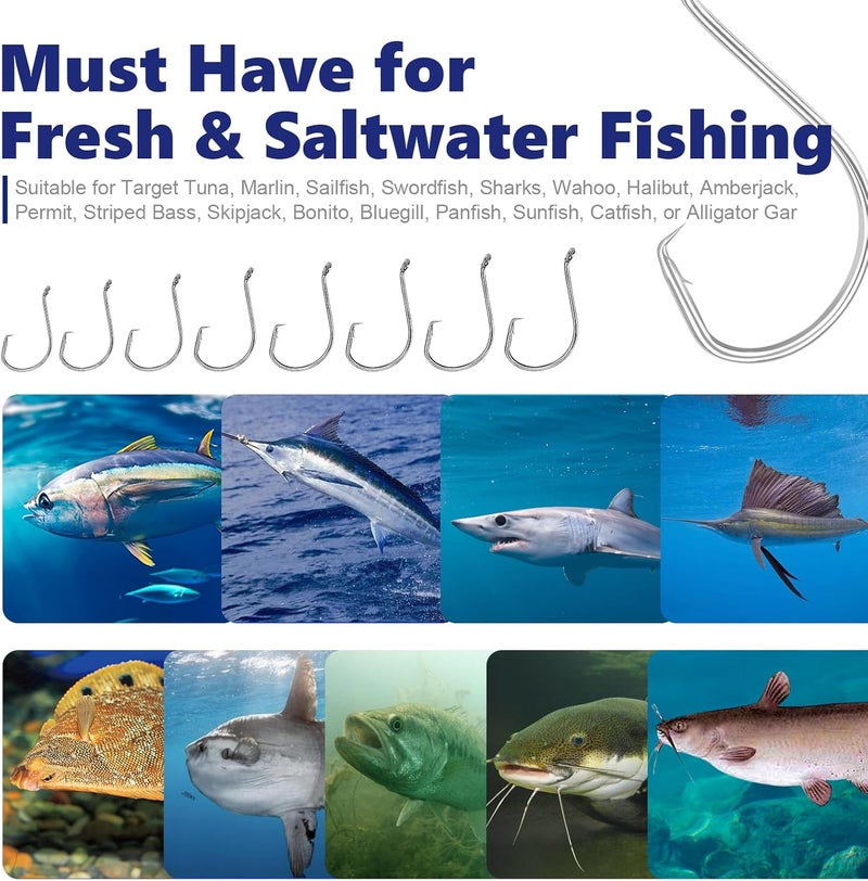 UCEC Circle Hooks Fishing Hooks 2X Strong Offset Circle Hooks Saltwater Black High Carbon Steel Octopus Catfish Fishing Hooks Fishing Gear Tackle 150pcs/ 240pcs - Size:#1 1/0 2/0 3/0 4/0 5/0 6/0 8/0 - Image 5