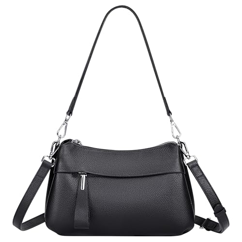 Over Earth Genuine Leather Handbags for Women Crossbody Purse Ladies Small Hobo Shoulder Bag(O111-2E Black) - Image 1