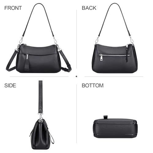 Over Earth Genuine Leather Handbags for Women Crossbody Purse Ladies Small Hobo Shoulder Bag(O111-2E Black) - Image 3