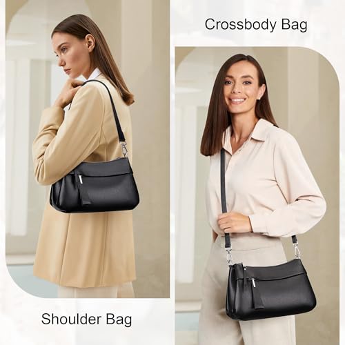Over Earth Genuine Leather Handbags for Women Crossbody Purse Ladies Small Hobo Shoulder Bag(O111-2E Black) - Image 2