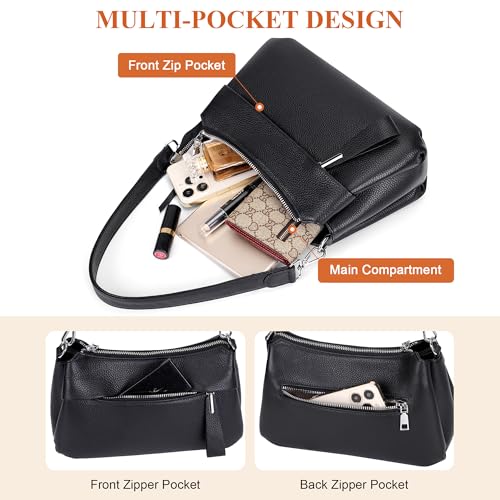 Over Earth Genuine Leather Handbags for Women Crossbody Purse Ladies Small Hobo Shoulder Bag(O111-2E Black) - Image 5