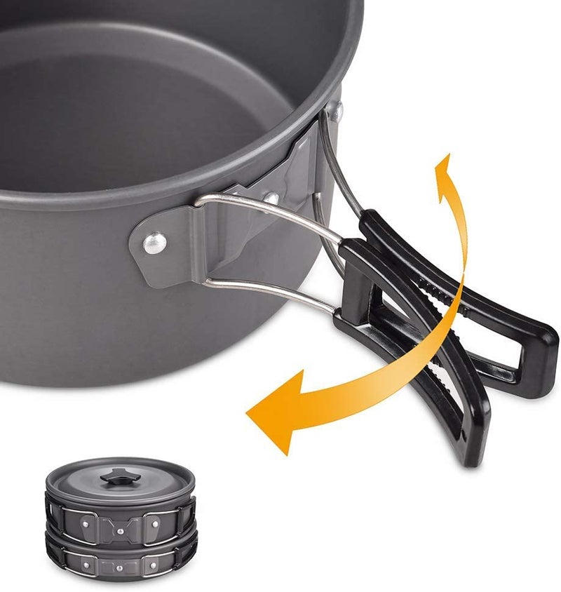 Linist Aluminum Outdoor Camping Cookware Set Folding Cookset Camping Teapot and Pans Set EquipmentLightweight Pots Pans with Mesh Set Bag for Backpacking Camping Hiking Picnic - Image 4
