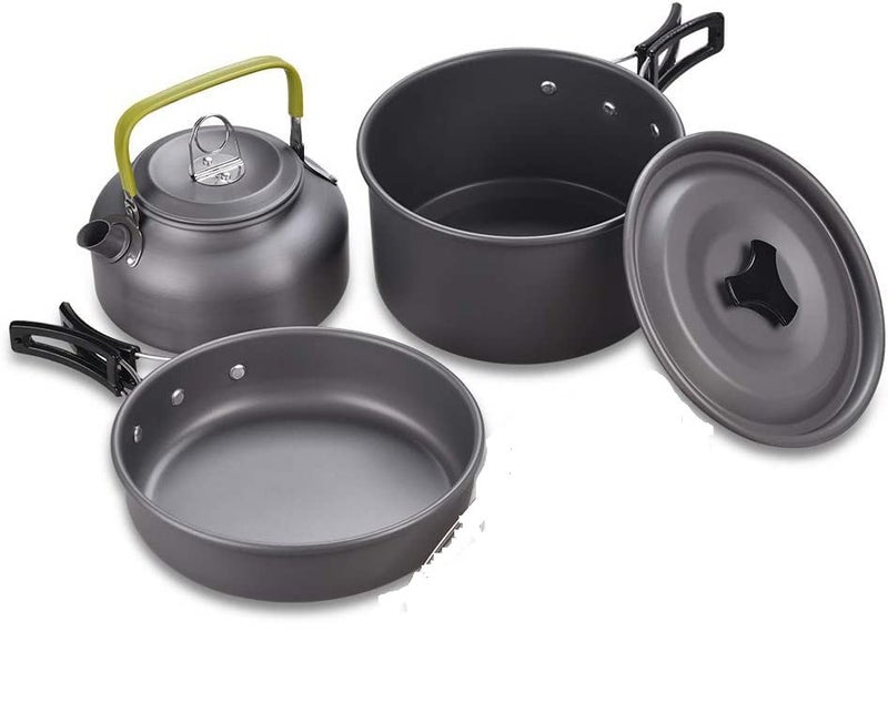 Linist Aluminum Outdoor Camping Cookware Set Folding Cookset Camping Teapot and Pans Set EquipmentLightweight Pots Pans with Mesh Set Bag for Backpacking Camping Hiking Picnic - Image 1