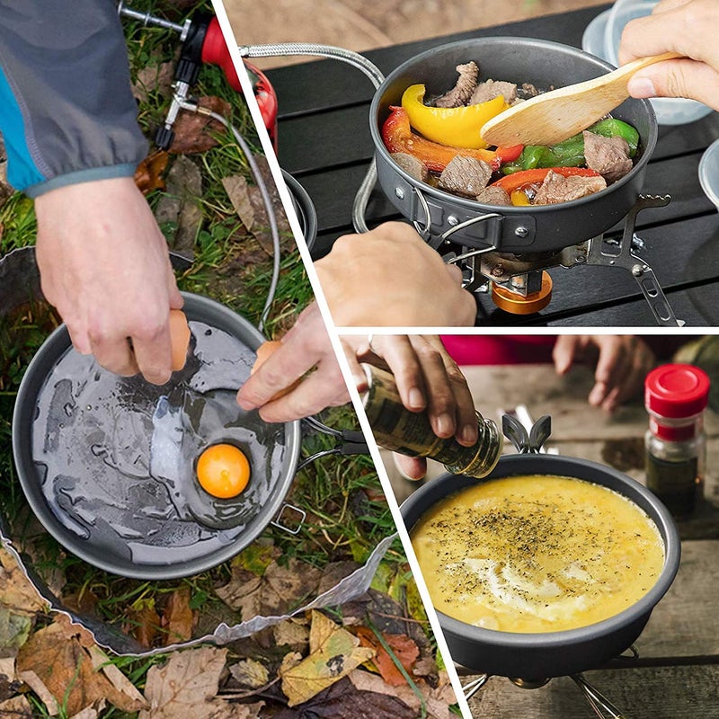 Linist Aluminum Outdoor Camping Cookware Set Folding Cookset Camping Teapot and Pans Set EquipmentLightweight Pots Pans with Mesh Set Bag for Backpacking Camping Hiking Picnic - Image 5