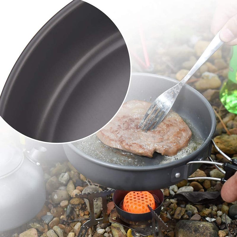 Linist Aluminum Outdoor Camping Cookware Set Folding Cookset Camping Teapot and Pans Set EquipmentLightweight Pots Pans with Mesh Set Bag for Backpacking Camping Hiking Picnic - Image 3