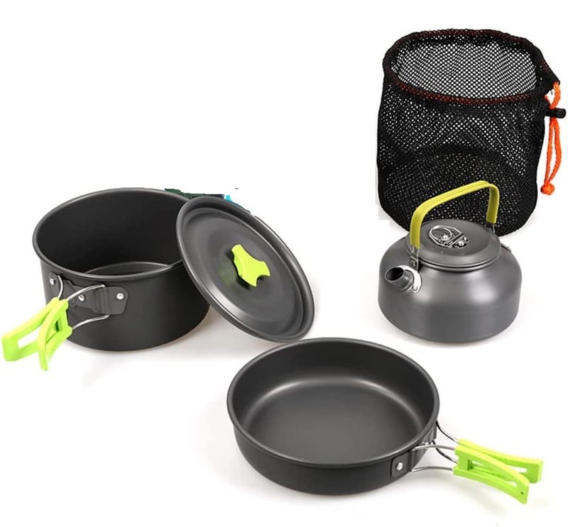 Linist Aluminum Outdoor Camping Cookware Set Folding Cookset Camping Teapot and Pans Set EquipmentLightweight Pots Pans with Mesh Set Bag for Backpacking Camping Hiking Picnic - Image 2