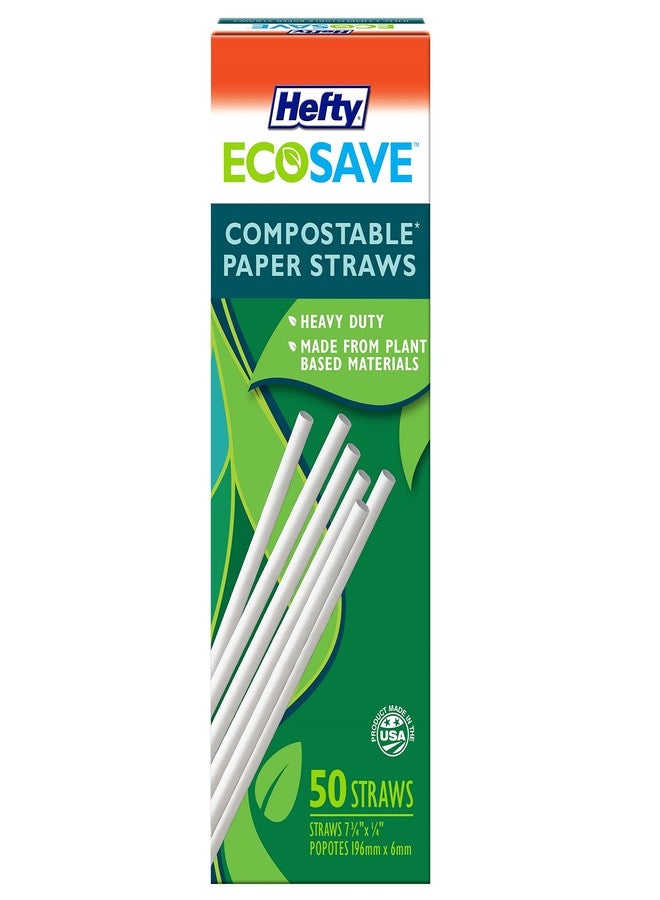 Hefty مصاصات ورقية قابلة للتحلل من هيfty إيكوسيف، 50 قطعة، بيضاء - Image 1