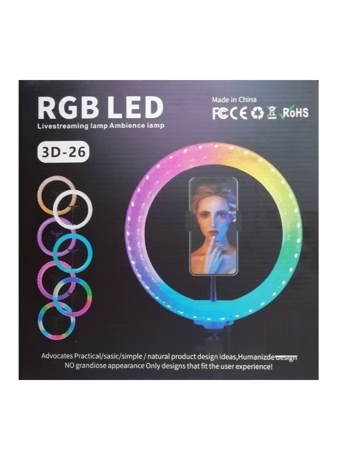ثري دي حلقة إضاءة LED ثلاثية الأبعاد متعددة الألوان RGB-26 للتصوير الفوتوغرافي والتدوين المرئي والبكرات - Image 1