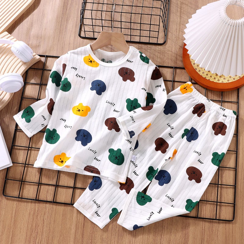2024 New Childrens Cotton Pajama Set Colored Bear 